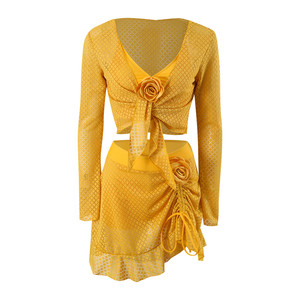 
New resort style yellow split swimsuit women's plus size bikini three-piece seaside sexy whitening sun protection swimsuit