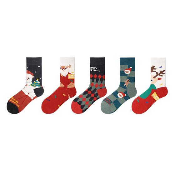 
Christmas socks for men and women, red socks, autumn and winter Christmas outfit gifts, cute stockings gift box, couple mid-calf socks