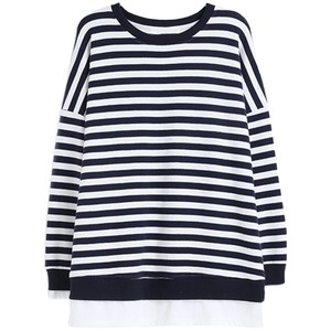 
Pregnant high-quality maternity sweatshirt mid-length to cover pregnancy belly fashion striped bottoming shirt loose casual top spring and autumn