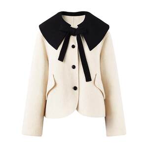 
Qiushui Yiren Navy Large Lapel Double-Sided Woolen Jacket 2025 Autumn and Winter New 100% Woolen Short Coat