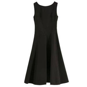 Hepburn wind black sleeveless waist retro small black skirt over the knee over the knee long high waist, thin waist thin dress female summer