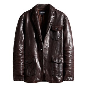 Classic men's suits thick goatskin curetto regular Korean leather jacket business casual leather leather jacket
