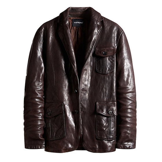 Classic men's suits thick goatskin curetto regular Korean leather jacket business casual leather leather jacket
