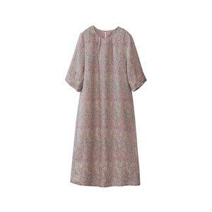 
Suye 23 Mimi Feng wears peony plant-dyed silk dress mulberry silk temperament straight A-line mid-length skirt summer