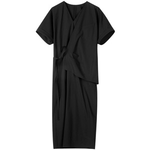 
LESS Spring and Autumn Casual Waist Belted Long Skirt Women's Irregular Minimalist Elegant Short Sleeve Dress 2O7G14770