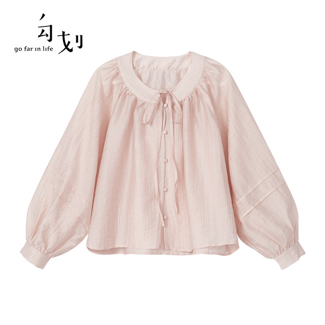 GOFAR outline ພາກຮຽນ spring ໃຫມ່ສີບົວເສື້ອແຂນຍາວຂອງແມ່ຍິງຝຣັ່ງ lantern sleeve top chiffon shirt 37841