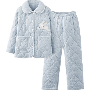 
Mrs. Sili couple pajamas for winter women's coral velvet thickened plus velvet three-layer cotton super thick winter men's cotton jacket