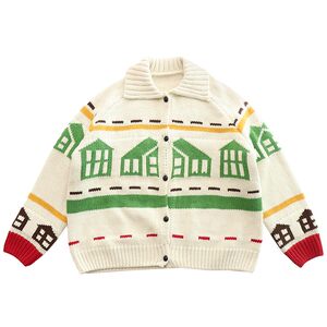 
Deer and Birds Weaving House Original House Pattern Candy Color Jacquard Lapel Sweater Cardigan 7343