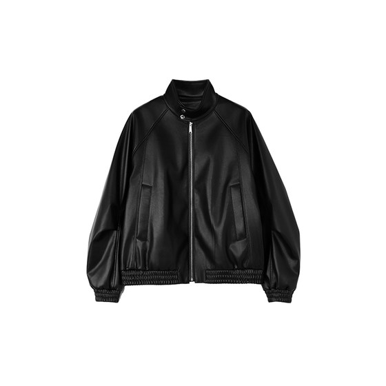 roaringwild a arch stand collar harrington jacket leather autumn and winter men's leather jacket