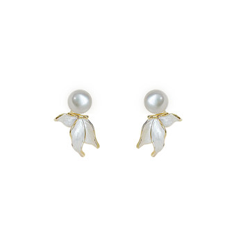 Aquamarine natural freshwater pearl butterfly earrings