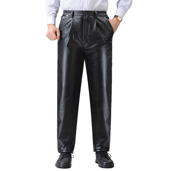 Men's leather pants with velvet thick riding takeaway takeaway windproof waterproof waterproof motorcycle loose warm winter cotton pants