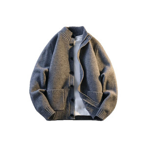 
Woodpecker 2026 spring new textured sweater thickened loose round neck cardigan sweater retro knitted sweater for men