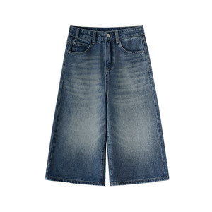 
American wide-leg denim cropped pants for women in summer new large size fat mm loose slim pear-shaped straight shorts