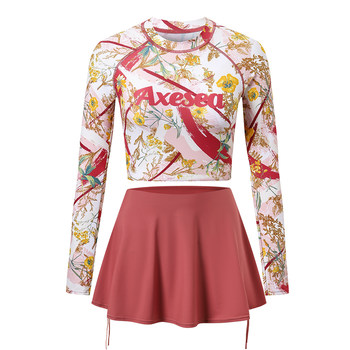 AXESEA skirt style split long sleeve swimsuit suit for women