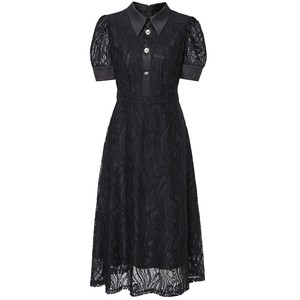 
Martinu Xia's new bright lace elegant dress skirt doll collar lantern sleeves high waist long A-line skirt