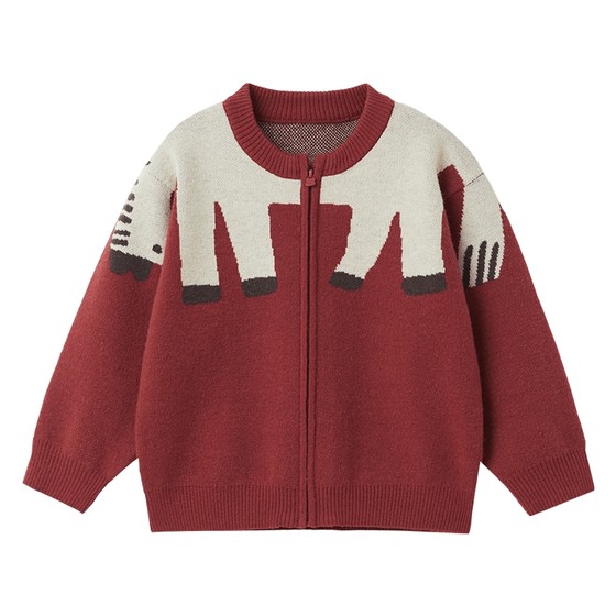 
[Arctic Velvet] Papa Climbing New Winter Children's Sweater New Year's Red Thickened Knitted Cardigan for Boys and Girls