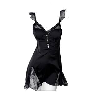 
FUNNY KITTEN ice silk sexy suspender pajamas women's home nightgown lace high-end nightgown with chest pad set