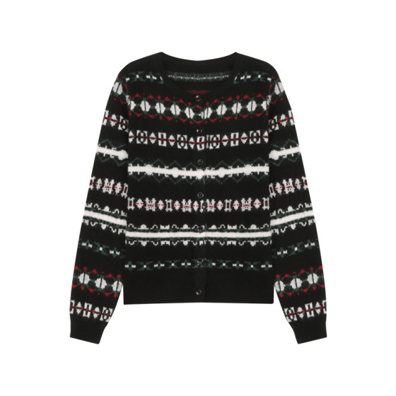 
BLUEerror Fair Island round neck knitted cardigan for women lazy crochet pattern full wool sweater spring new style