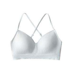 Cotton fixed cup all -in -one sports beauty back -chest V -neck pneumatic small breast tube top girl underwear band vest
