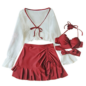 
Women's 2025 new conservative split sexy belly-covering small breasts gathered to soak in hot spring bikini water park