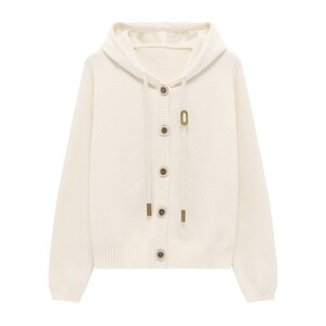 Basic House/Baijia Lazy Wind Hooded Cardigan Jacket Female Slim Wool Pumping Rope Sweaters
