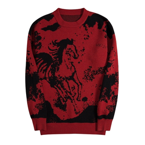 
Year of the Horse New Year's Eve jersey red cashmere sweater men's round neck 2026 new animal year loose lazy sweater trend