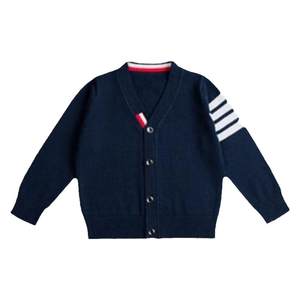 Korean version of ins new boys' red sweater baby pure cotton v-neck knitted cardigan parent-child big child's zodiac year new year