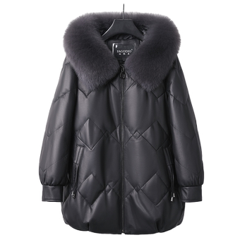 Fa Gedi hooded leather mother dressed down jacket