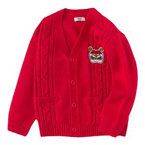 
Balabala Boys Sweater Children's Red Cardigan Baby New Year's Knitted Jacket Autumn and Winter New Children's Clothes