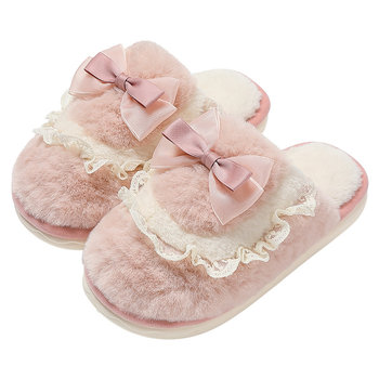 Bow cotton slippers for women autumn and winter plush warm