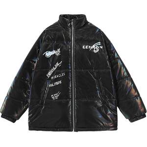 GENANX Lightning Fashion Brand Bright Face Cotton Coat Men's Winter Cotton Coat Trend Black Couple Coat Cotton Coat Erbin Travel