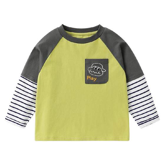 
Right European boy's long-sleeved T-shirt fake two-piece girl's inner wear spring and autumn new products children's clothing versatile children's base shirt top
