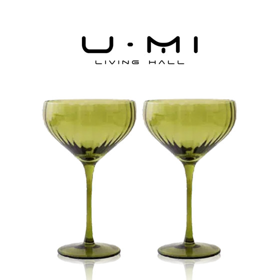 U Mi LIVING·绿波 | 酒具法式复古红酒杯中古玻璃酒杯条纹高脚杯