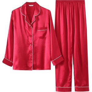 Really silk pajamas women summer long sleeve two -piece set 100%mulberry silk silk silk spring and autumn new models can wear home clothes