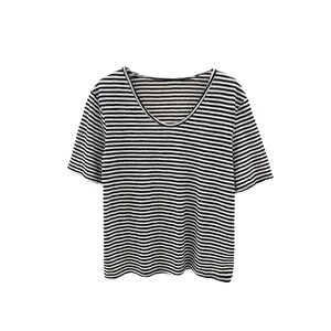 
Thin v-neck striped t-shirt women's short-sleeved spring and summer 2026 new style unique good-looking loose casual slim top