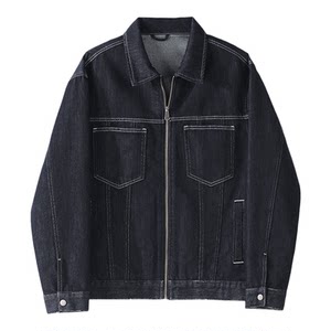 
LUUD Lyocell cotton blend raw color washed denim jacket men's spring topstitched double patch pocket lapel jacket