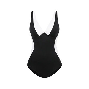 Funhancouple black and white V-neck retro sexy ins one-piece swimsuit slimming down and covering the belly hot spring vacation swimsuit for women