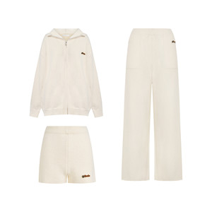 Kroche 25aw COZY FIT loose hooded knitted jacket high-waisted wide-leg casual pants three-piece set