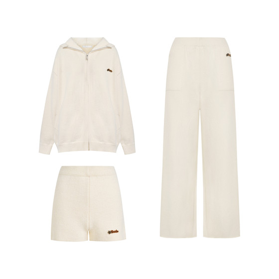 Kroche 25aw COZY FIT loose hooded knitted jacket high-waisted wide-leg casual pants three-piece set