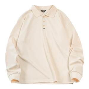 Madden Workwear American Retro Basic Long sleeved Polo Shirt Solid Color Loose Versatile Backed Polo Neck T-shirt Men's Autumn