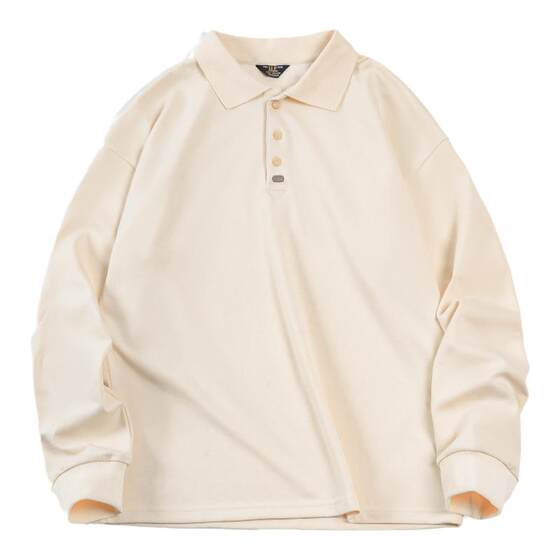 Maden workwear American retro basic long-sleeved polo shirt solid color loose versatile base lapel T-shirt men's spring
