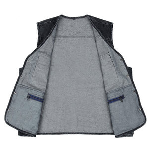 
Men's snap button denim vest spring and autumn multi-pocket middle-aged and elderly outdoor horse clip vest casual loose fishing shoulder