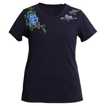 Summer hand-painted ethnic style fat mm loose short-sleeved T-shirt