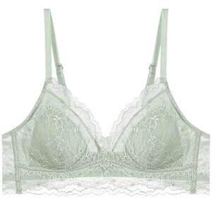 French style small breast underwear for women white push up thin lace beautiful back summer no rims set triangle cup bra