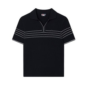 
FILA official women's knitted sweater 2025 summer new fashionable casual simple lapel short-sleeved top