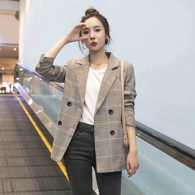 Plaid blazer women's spring and autumn new Korean style temperament small suit short casual small suit top for women