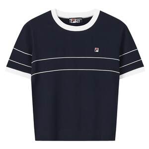 
FILA official women's knitted sweater 2026 summer new simple basic short-sleeved top contrasting color short dress