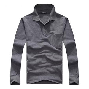 
Spring and autumn men's long-sleeved T-shirt lapel solid color tops real pocket cotton clothes men's casual loose polo shirt