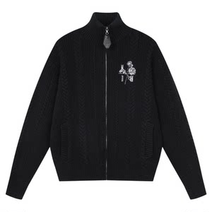 
MEDM rough ribbed rose embroidery casual warm zipper sweater American men's and women's turtleneck sweater jacket