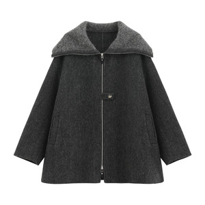 
[Gate Shadow] Luxurious and warm silk yak wool double-sided woolen large lapel style mid-length coat-Q38-